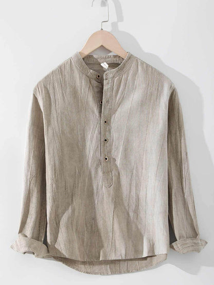 Buycenter Long Sleeved Linen Shirt - Retro Stand Up Collar Style 2025 - Buy Center