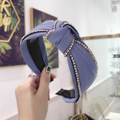 Diamond Studded Knotted Headband - Stylish Wide-Brimmed Hair Accessory - Buy Center
