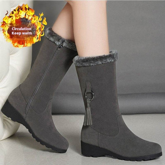 Long Furry Mouth Fleece Lined Martin Boots - Stylish & Waterproof Design - Buy Center