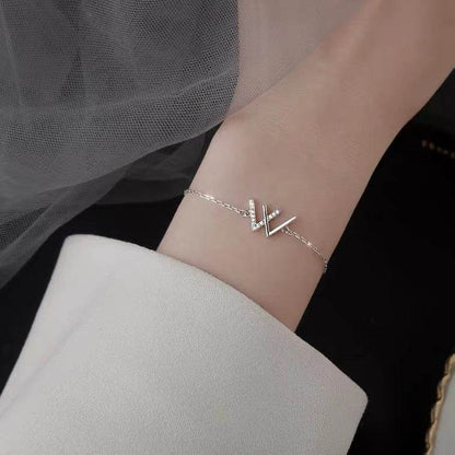 Sterling Silver 'W' Letter Bracelet - Elegant & Minimalistic Charm for Women - Buy Center