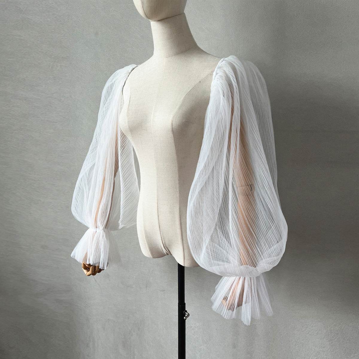 Elegant White Pleated Bell Sleeve Wedding Dress - Perfect for Modern Brides - Buy Center