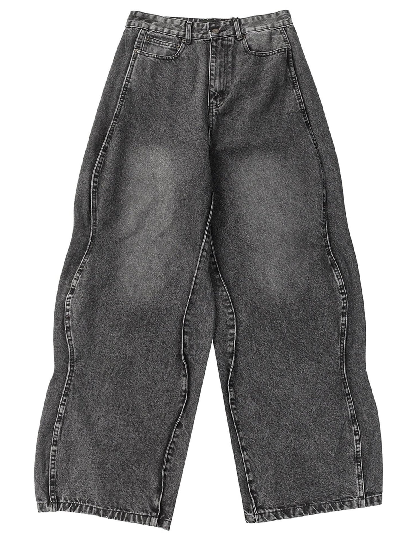 Buycenter Men's Loose Mop Wide Leg Pants - Stylish Black & Gray Denim - Buy Center