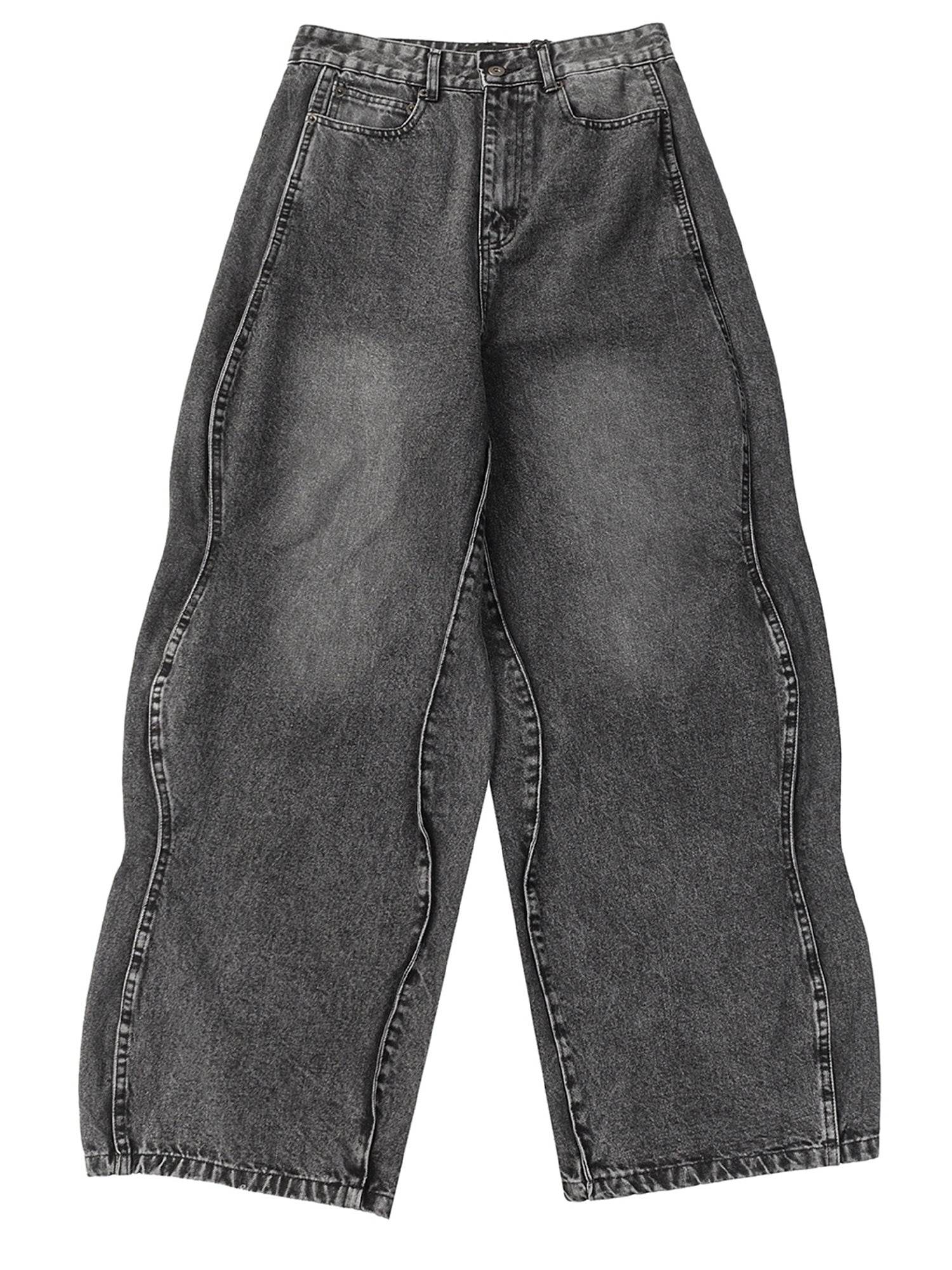 Buycenter Men's Loose Mop Wide Leg Pants - Stylish Black & Gray Denim - Buy Center