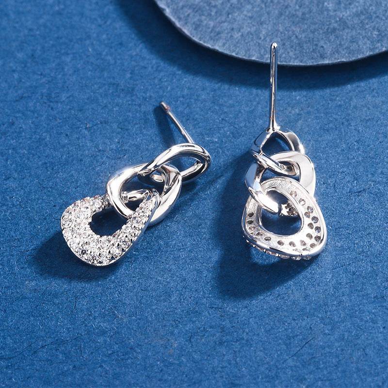 Trendy Diamond-Embedded Three-Chain Earrings - Unisex Geometric Style - Buy Center