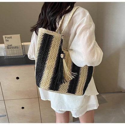 Vacation Beach Women's Shoulder Bag - Chic Totes in Beige & Black - Buy Center