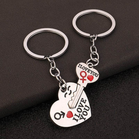 Creative Couple Keychain Set - Silver & Gold Heart Pendants for Love - Buy Center