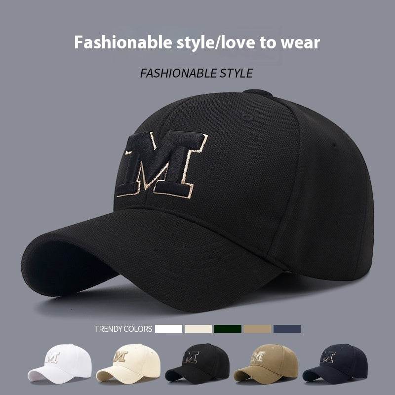 Four Seasons M Letter Embroidered Cap - Adjustable & Breathable Design - Buy Center