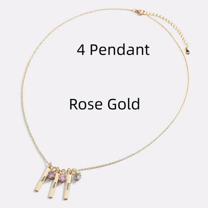 Personalized Mini Bar Birthday Stone Necklace - Custom Stainless Steel Pendant - Buy Center