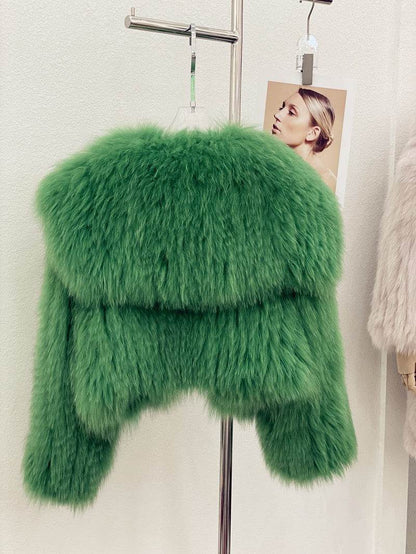 Buycenter Women's Fur Young Coat - Stylish Lapel Design, Short Length - Buy Center