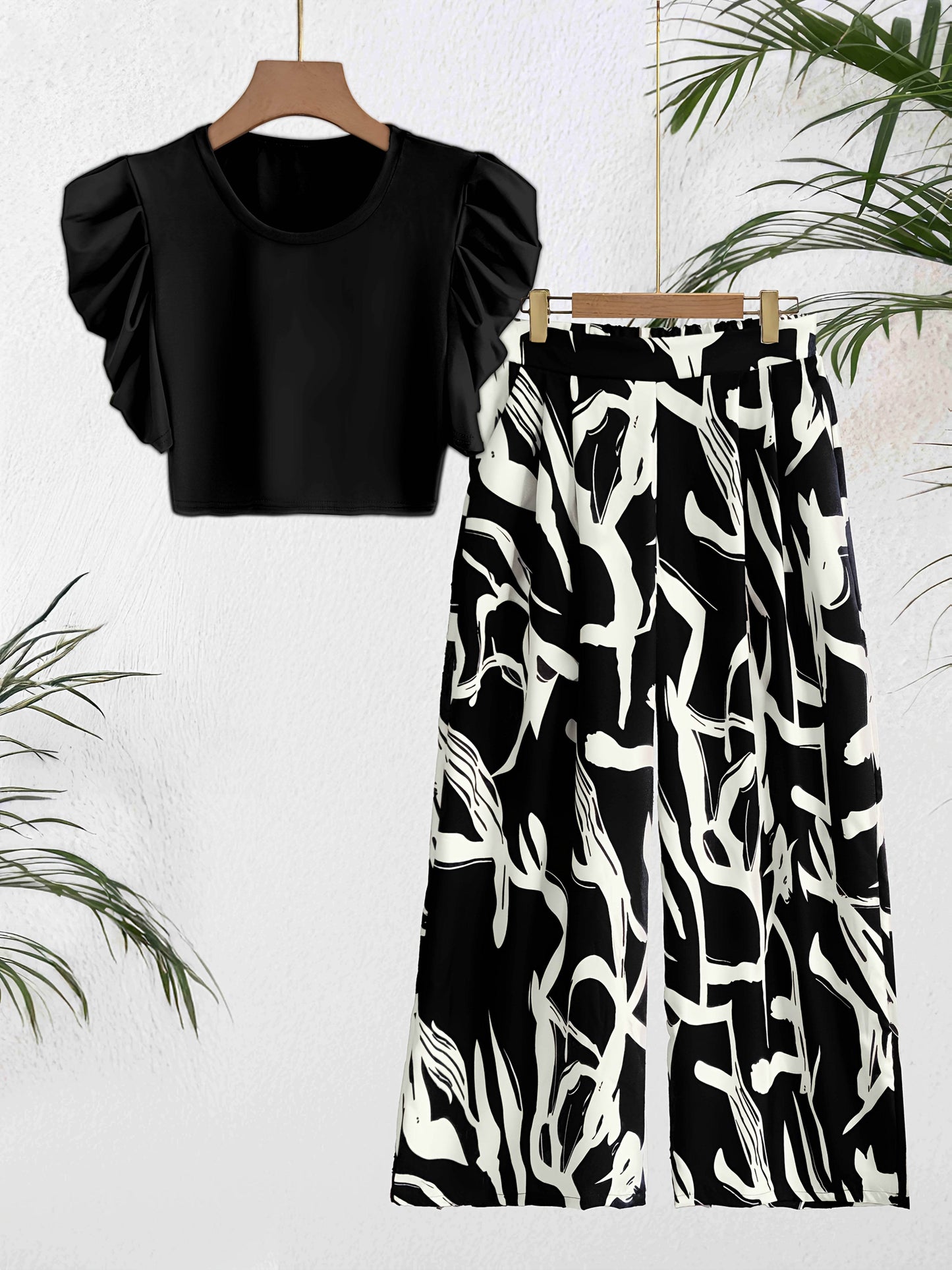 Elegant Solid Color Blouse & Trousers Two-Piece Casual Suit - Buy Center