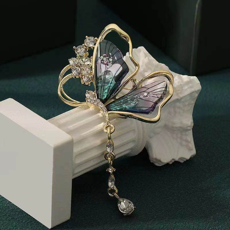 Buycenter Translucent Butterfly Tassel Brooch - Elegant Gift for Weddings - Buy Center