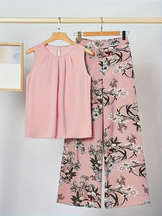 Elegant Sleeveless Top & Wide Leg Pants Set - Spring/Summer Fashion - Buy Center
