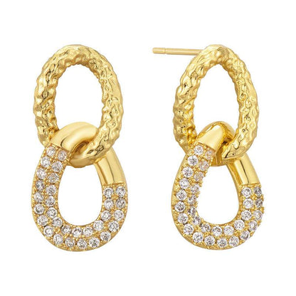 Retro Double Ring Stud Earrings - 18K Gold & Micro Inlaid Zirconium - Buy Center