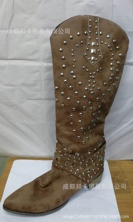 Buycenter Women's High Boots - Autumn & Winter Rivet Thick Heel Design - Buy Center