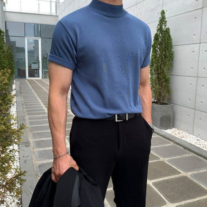 Men's Half Turtleneck Knitted T-shirt - Slim Fit, Summer Style - Buy Center