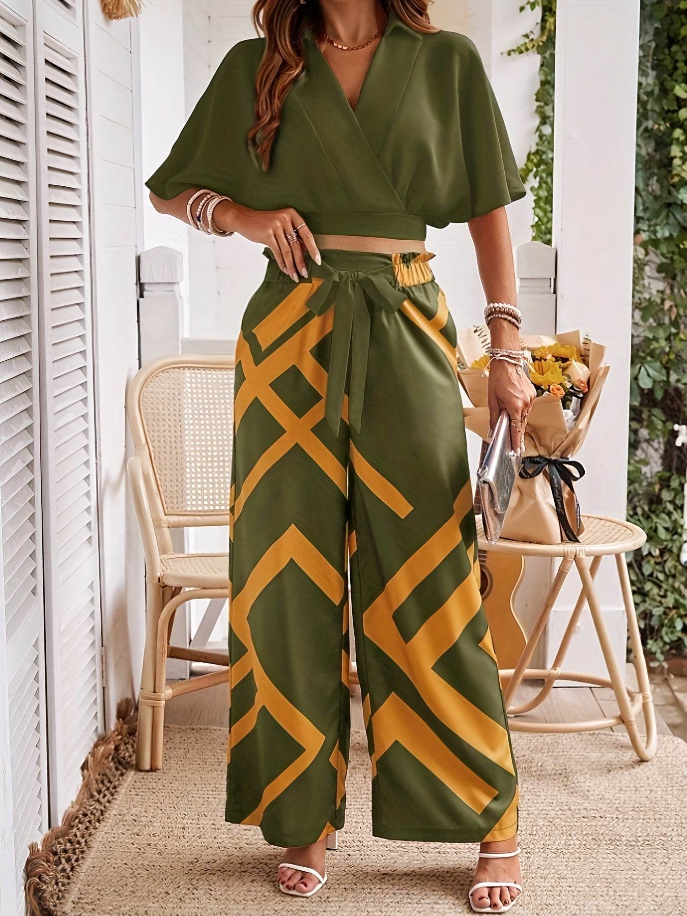 YY1229061 Women's Elegant Vacation Short Top Set - 100% Polyester - Buy Center