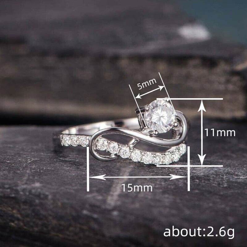 Buy Center Female Line Round Ring - Zircon Inlaid White Gold Design - Buy Center