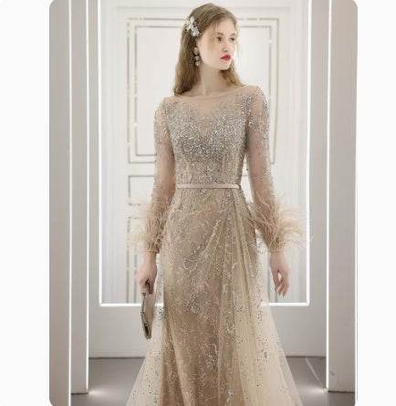 Buycenter Diamond-Encrusted Evening Dress - Stylish U-Neck Design - Buy Center