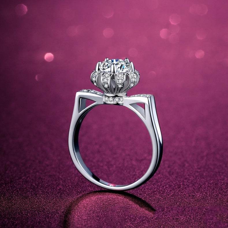 Buycenter 925 Silver Geometric Diamond Ring - Eight Hearts & Arrows Design - Buy Center