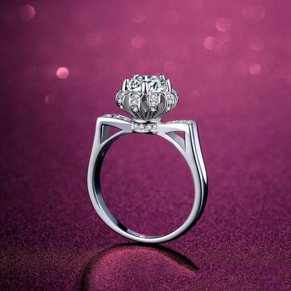 Buycenter 925 Silver Geometric Diamond Ring - Eight Hearts & Arrows Design - Buy Center