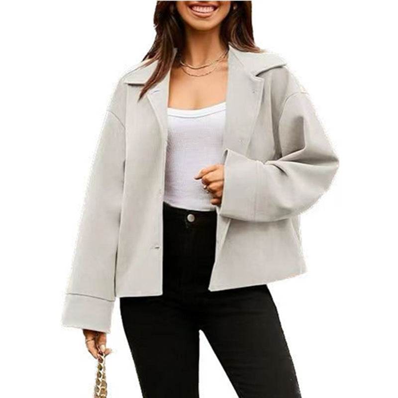 Buycenter Women's Slim Fit Short Coat - Long Sleeve Button Design - Buy Center