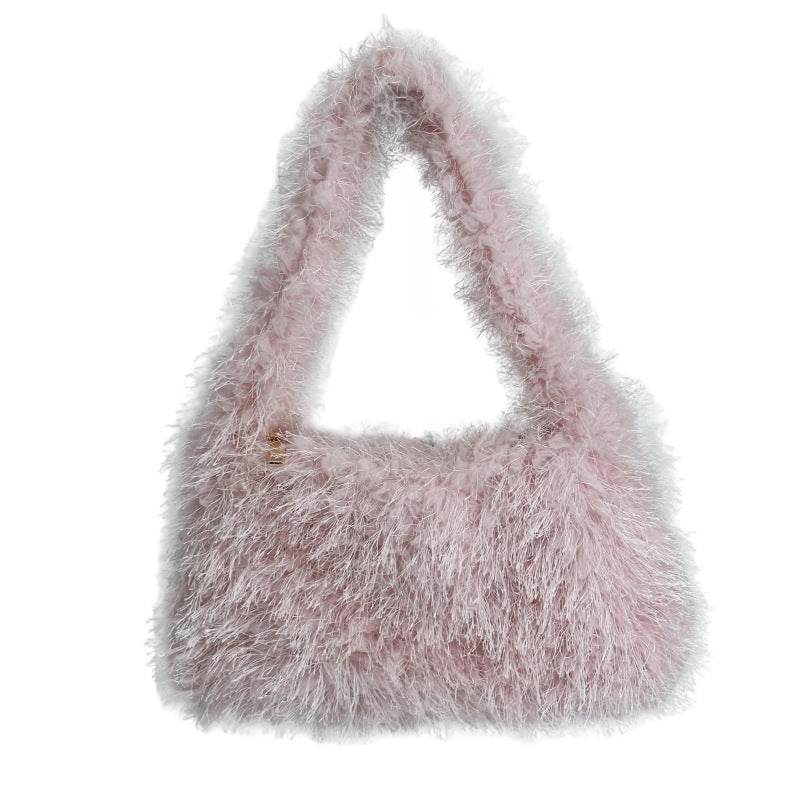 Versatile Candy Colored Handheld Tassel Bag - Fresh Plush Clutch - Buy Center