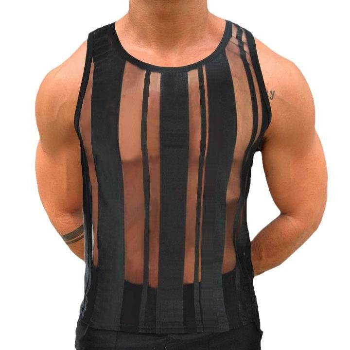 Summer Men's Mesh See-through Vest - Stylish Solid Color for Leisure Wear - Buy Center