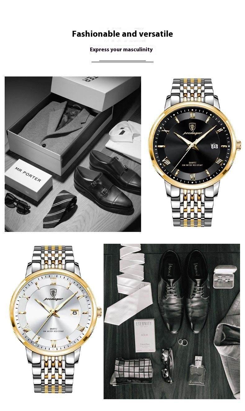 Men's Waterproof Quartz Watch - Luminous Display & Calendar Function - Buy Center