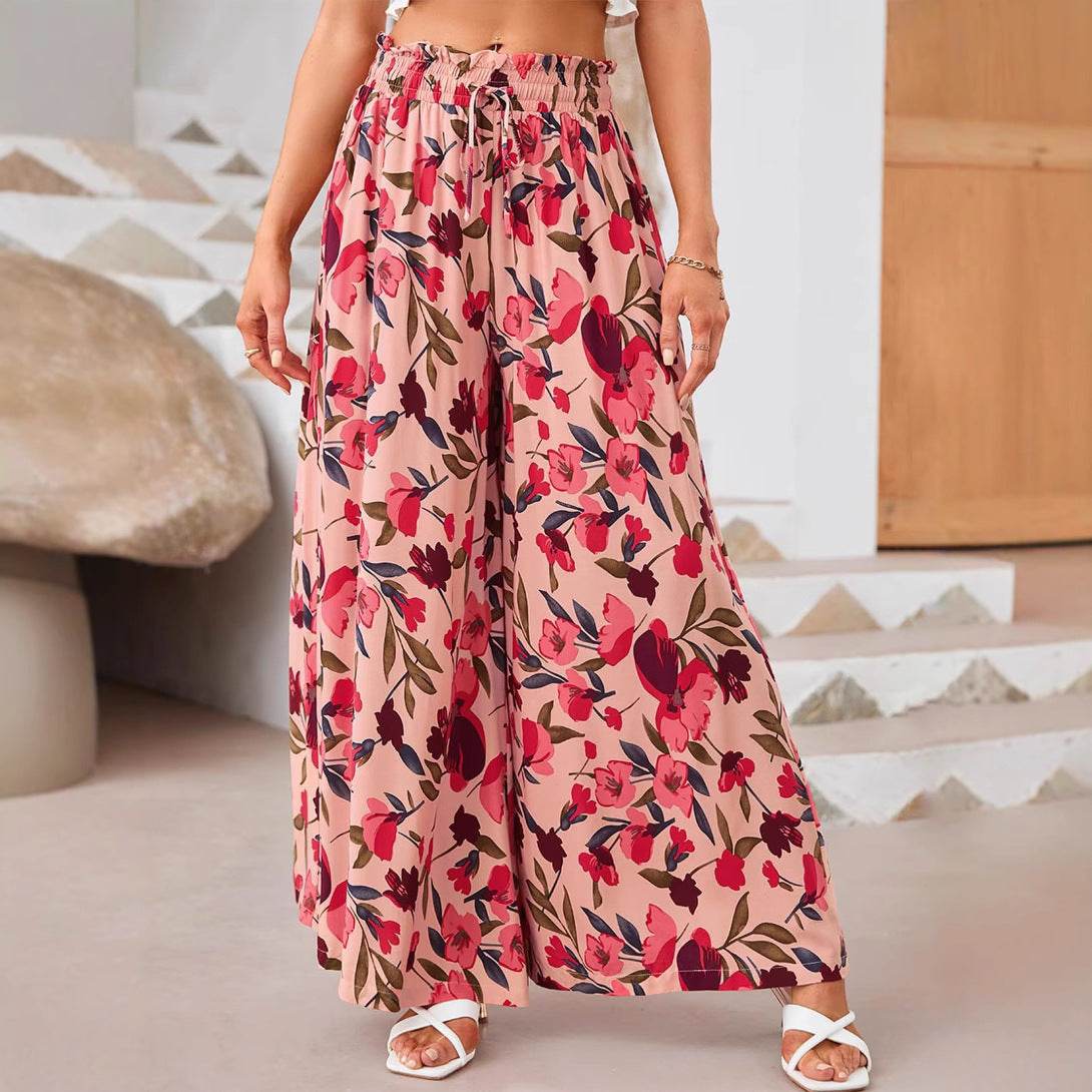 Stylish Printed Wide-leg Trousers - Comfortable Spandex Pants for All Sizes - Buy Center