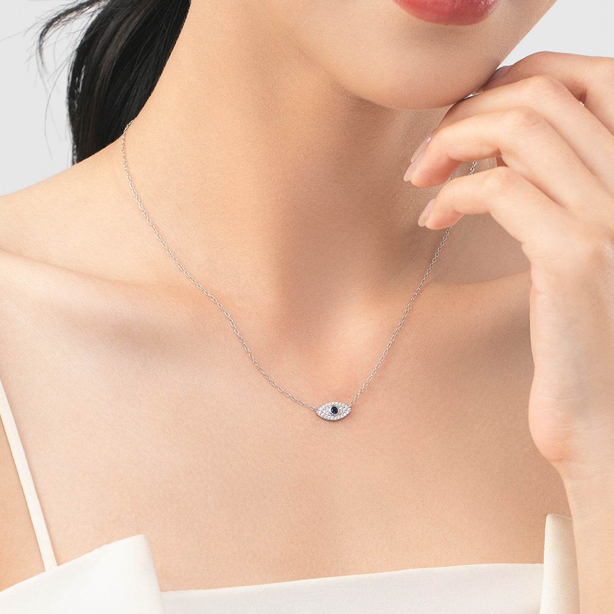 Pure Exquisite Diamond Devil's Eye Necklace - 925 Silver Adjustable Chain - Buy Center