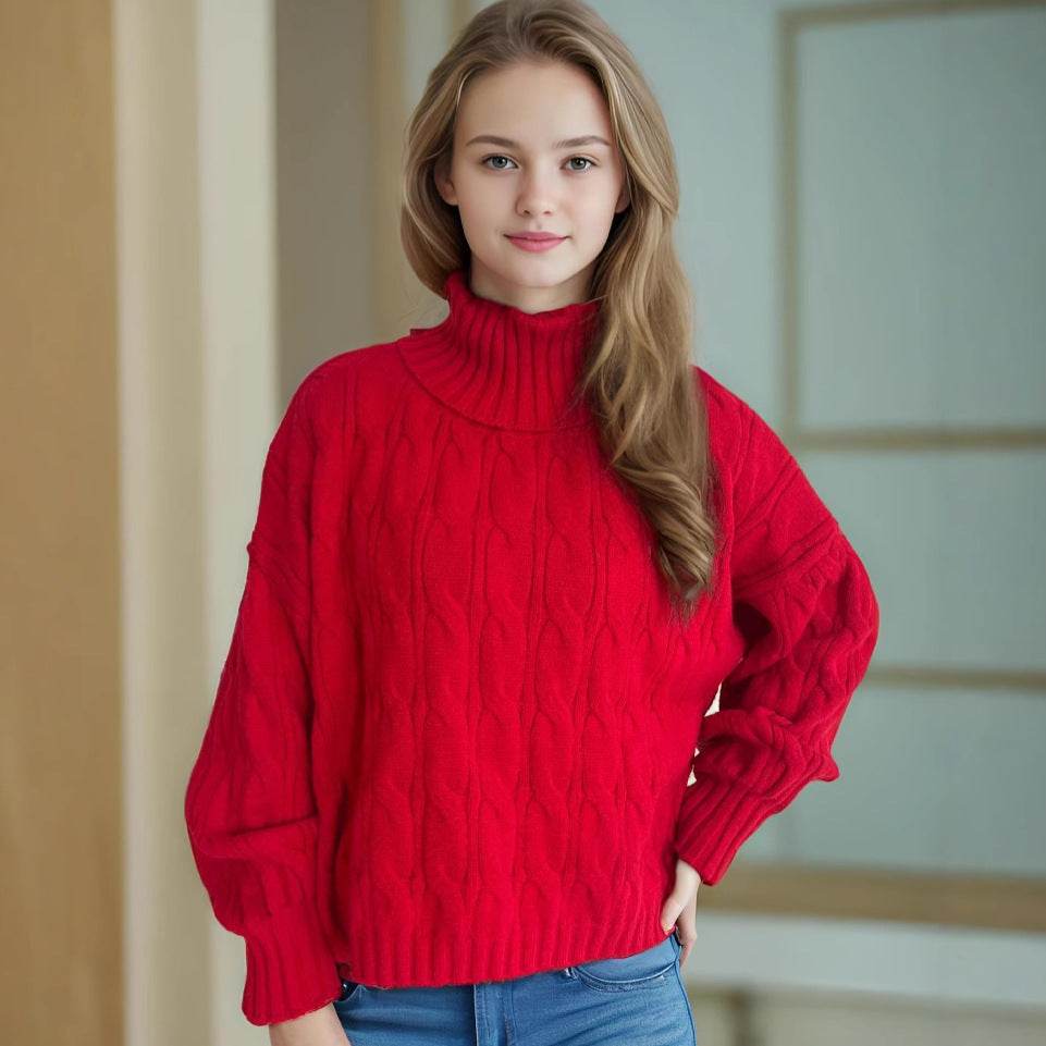 Turtleneck Solid Color Sweater - Loose Fit Pullover for Comfy Style - Buy Center