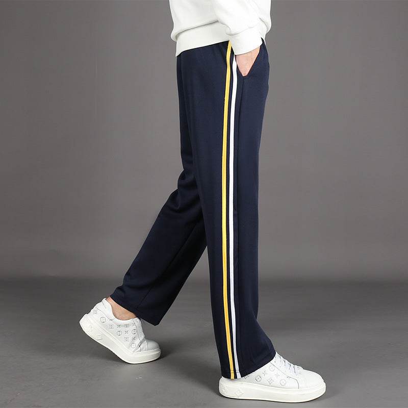 Spring Summer Yellow Striped Uniform Pants - Mid Waist Sports Trousers - Buy Center