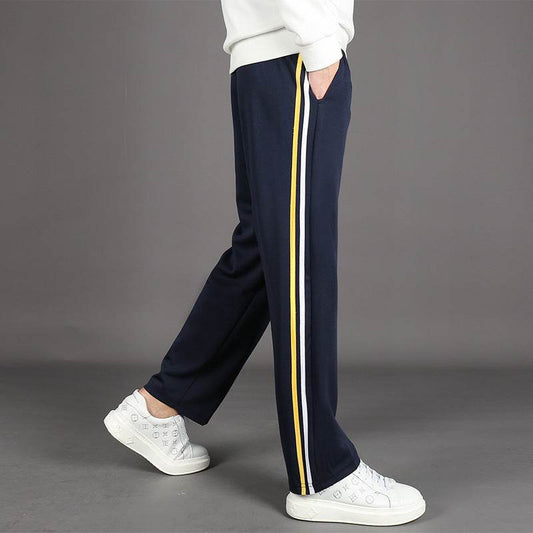 Spring Summer Yellow Striped Uniform Pants - Mid Waist Sports Trousers - Buy Center