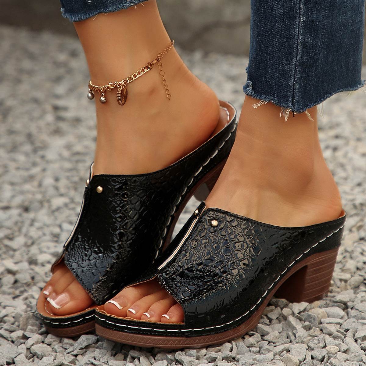 Buycenter Women's Plus Size Wedge Slippers - Peep Toe, Stylish Design - Buy Center