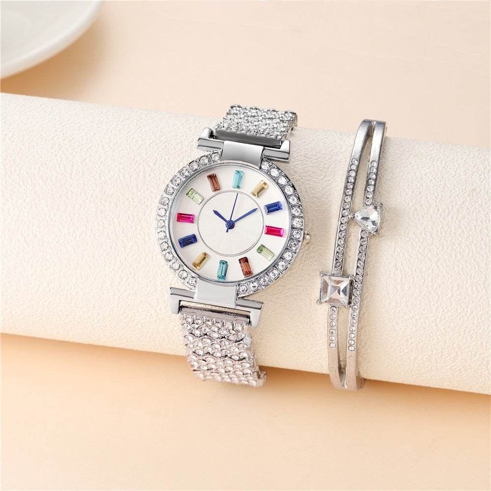 BuyCenter Women's Colorful Crystals Watch - Silver & Rose Gold Design - Buy Center