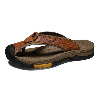 Buycenter Men's Casual Leather Slippers - Summer Beach Flip Flops - Buy Center