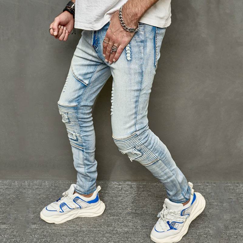 Men's Slim Ripped Jeans - American Style, Mid Waist, Comfortable Fit - Buy Center