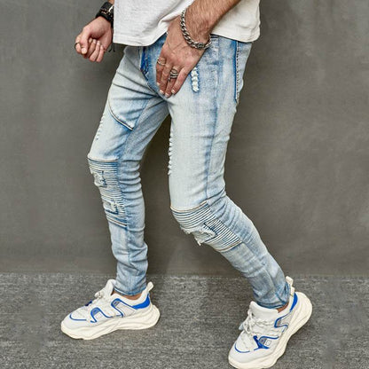 Men's Slim Ripped Jeans - American Style, Mid Waist, Comfortable Fit - Buy Center