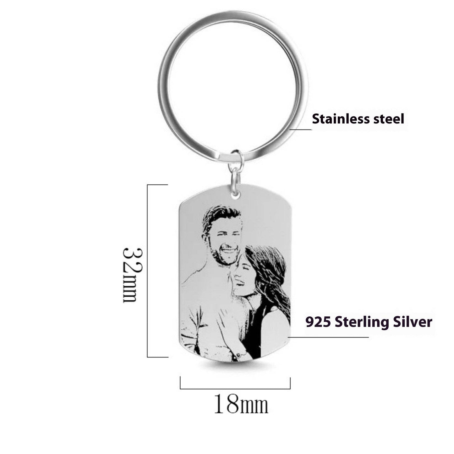 Personalized S925 Sterling Silver Keychain - Custom Photo Pendant Gift - Buy Center