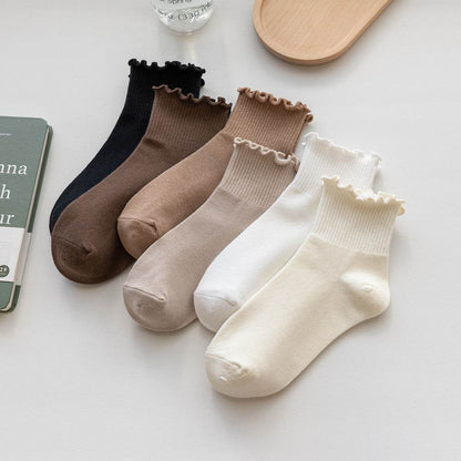Women's Solid Color Wooden Ear Socks - Comfortable Cotton Short Tube - Buy Center