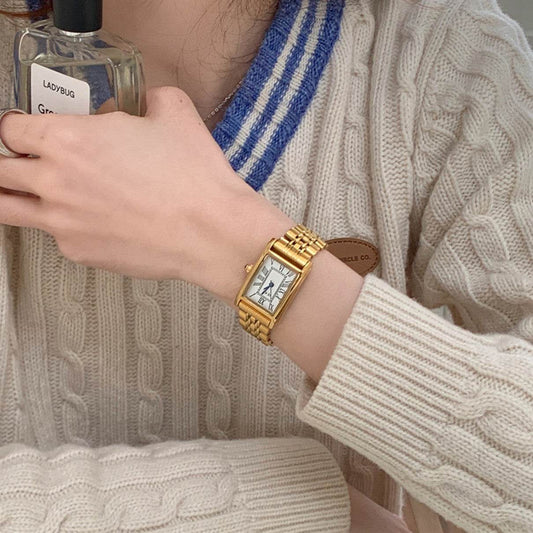 Buy Center Retro Women's Gold Dress Watch - Stylish Steel Belt Design - Buy Center