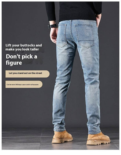 High-End Blue Holes Jeans for Men - Straight Leg Design, Micro Elasticity - Buy Center