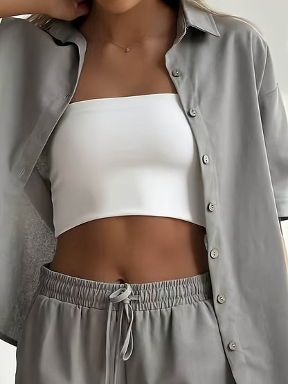 Women's Summer Two-Piece Set - Short Sleeve Shirt & Shorts - Buy Center