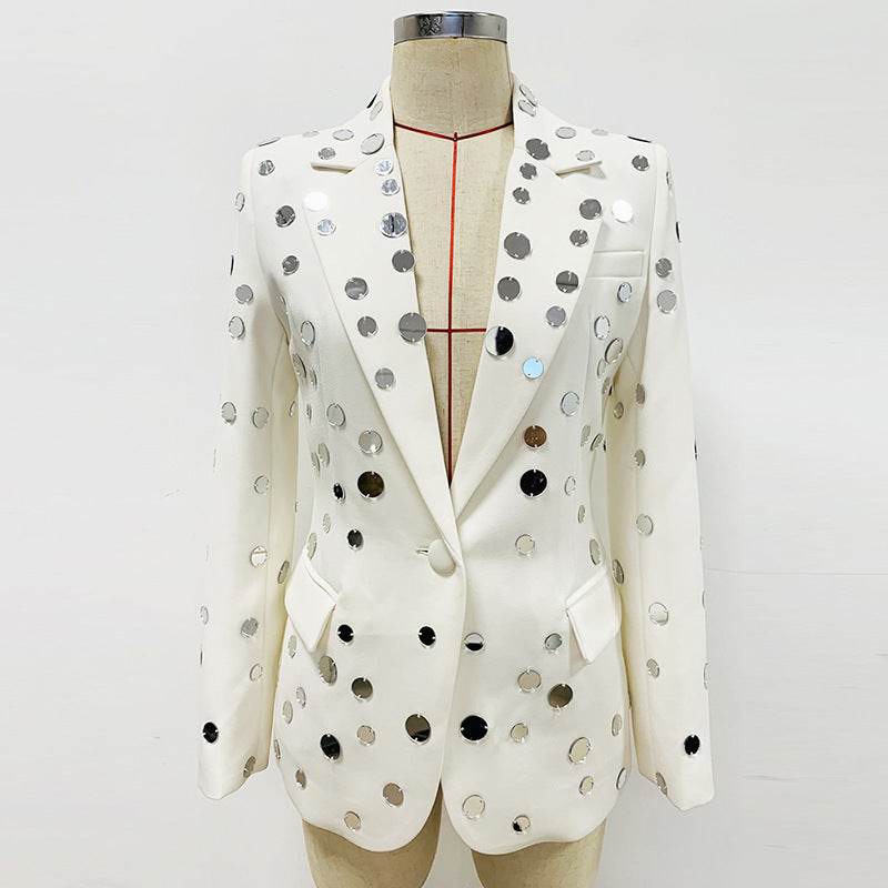 Buycenter Women's Round Mirror Beaded Suit Jacket - Stylish Cotton Trench Coat - Buy Center