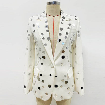 Buycenter Women's Round Mirror Beaded Suit Jacket - Stylish Cotton Trench Coat - Buy Center