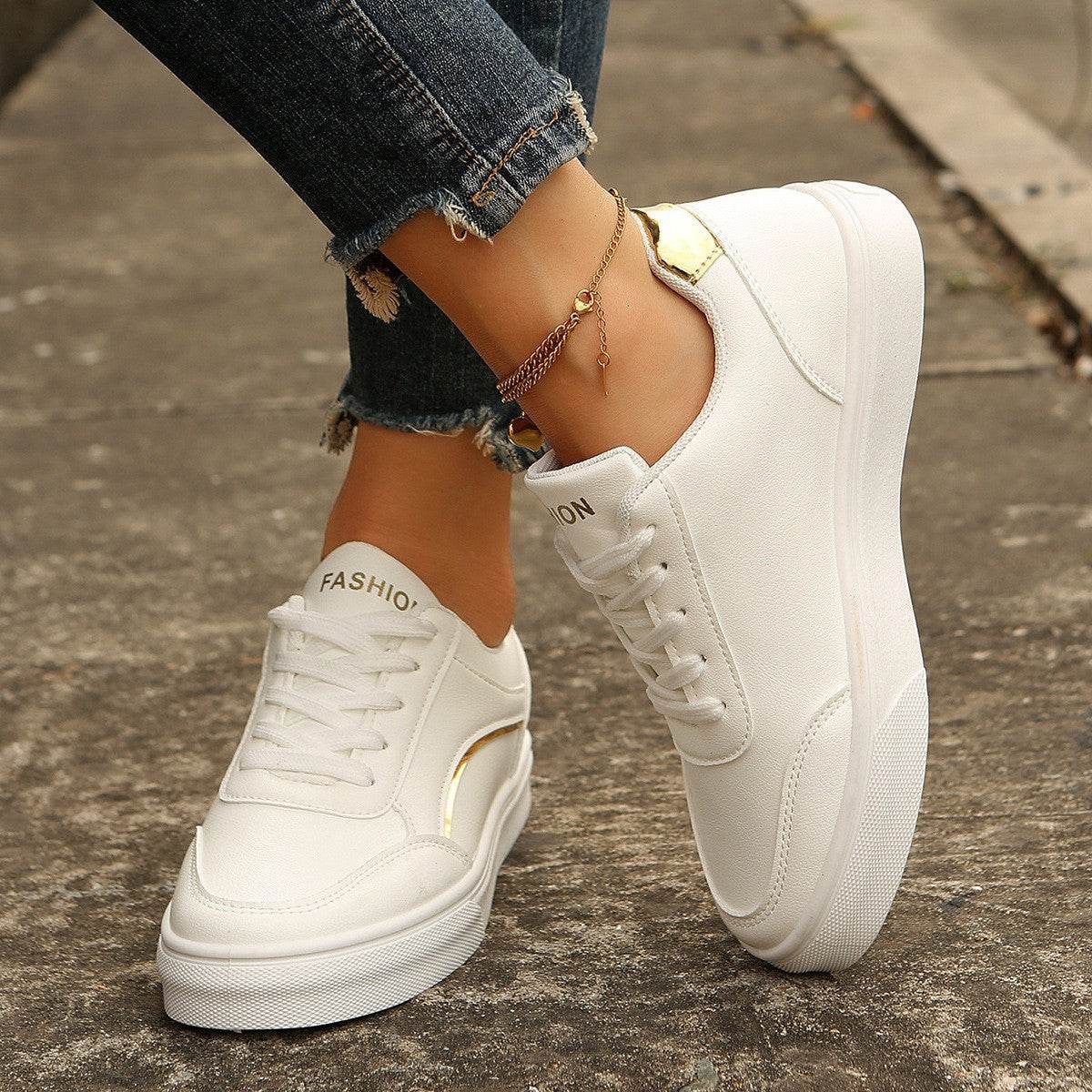 Stylish Lace-Up White Flats for Women - Trendy Round Toe Casual Shoes - Buy Center