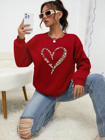 Leopard Wild Heart Pattern Sweatshirt Set - Trendy Pullover for Women - Buy Center