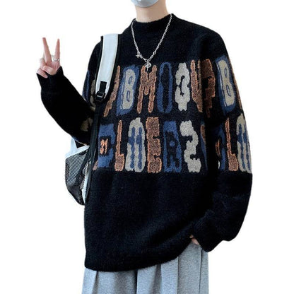 Men's Thickened Mink Fur Sweater - Loose Fit, Half-High Collar Style - Buy Center