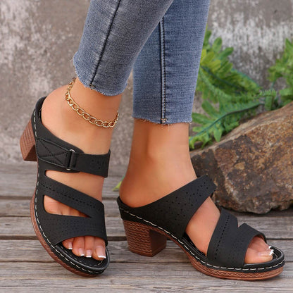 Buycenter Summer Square-Heeled Peep-Toe Slides - Comfortable Casual Slippers - Buy Center