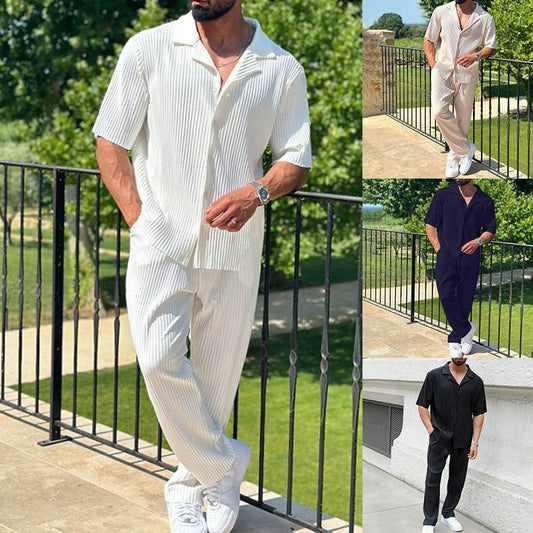 Fashionable Men's Sports Suit Set - Short Sleeve Top & Trousers 2025 - Buy Center